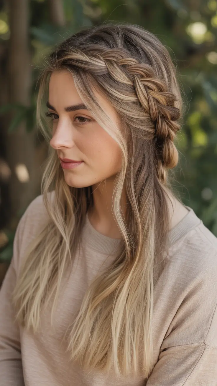 fall braids hairstyles Half-Up Crown Braid for Soft Texture