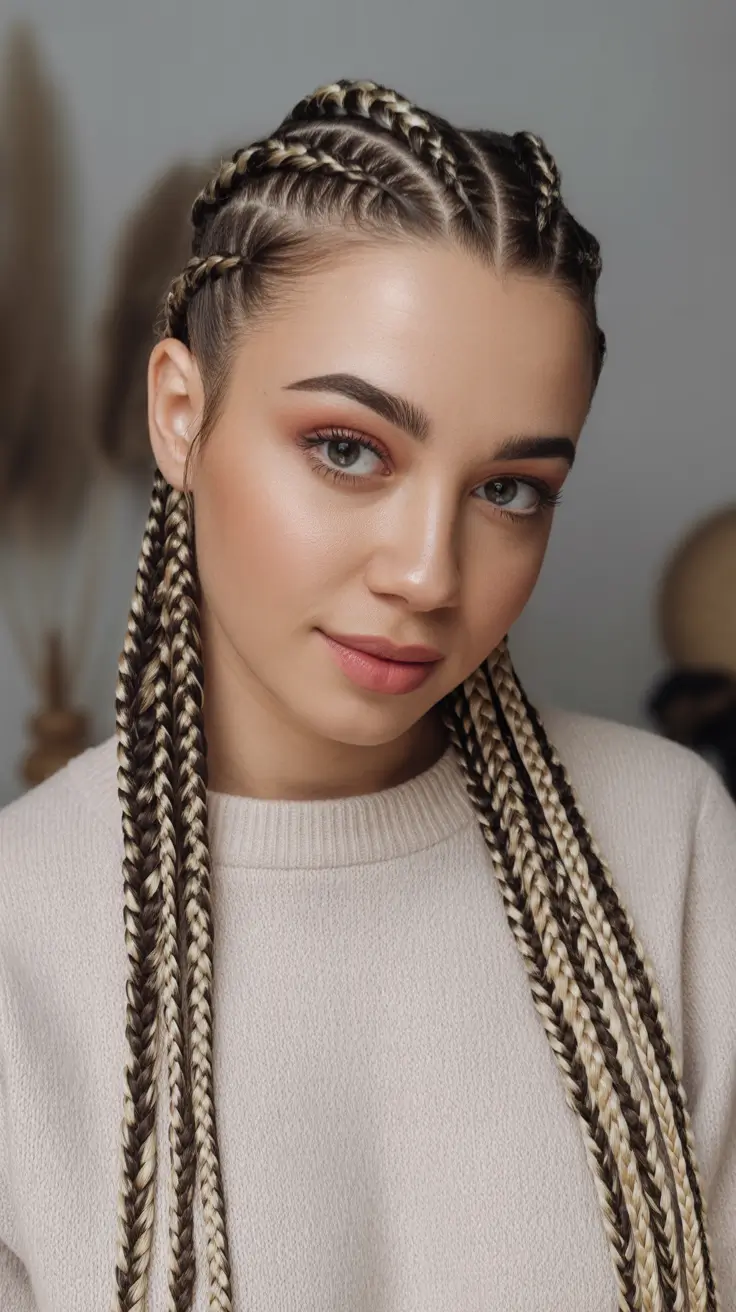 fall braids hairstyles Feed-In Blonde and Brown Knotless Braids