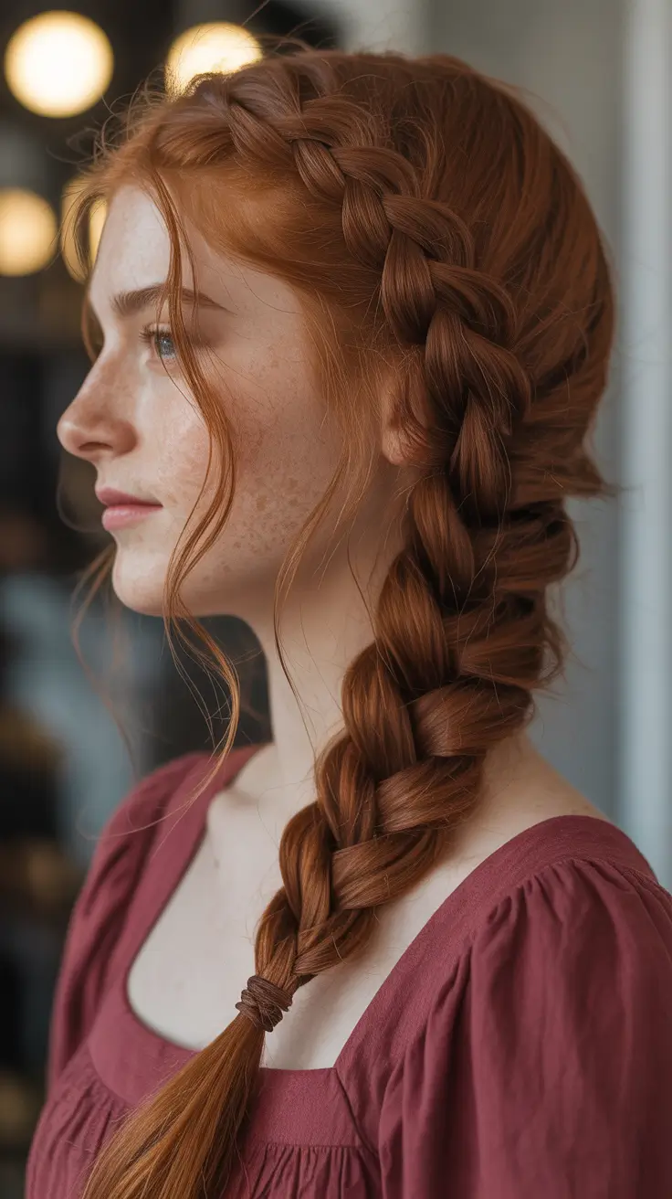 fall braids hairstyles Loose Side Braid with Autumn Auburn Shine