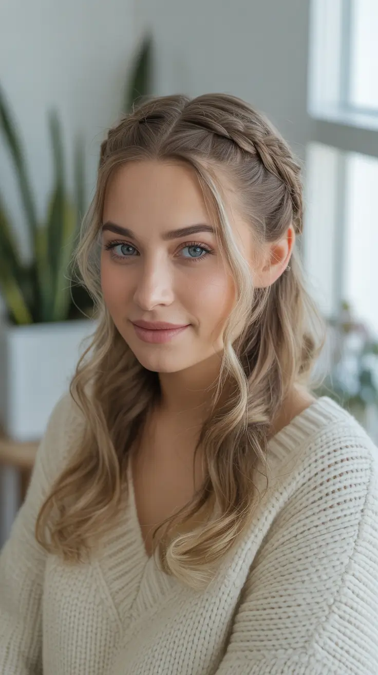 fall braids hairstyles Half Braided Crown with Soft Curls