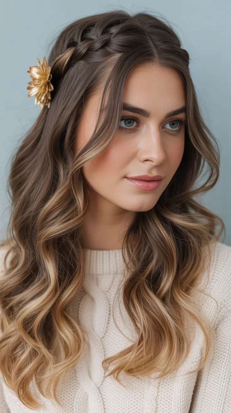 fall braids hairstyles Side Accent Braid with Wavy Ombre Ends
