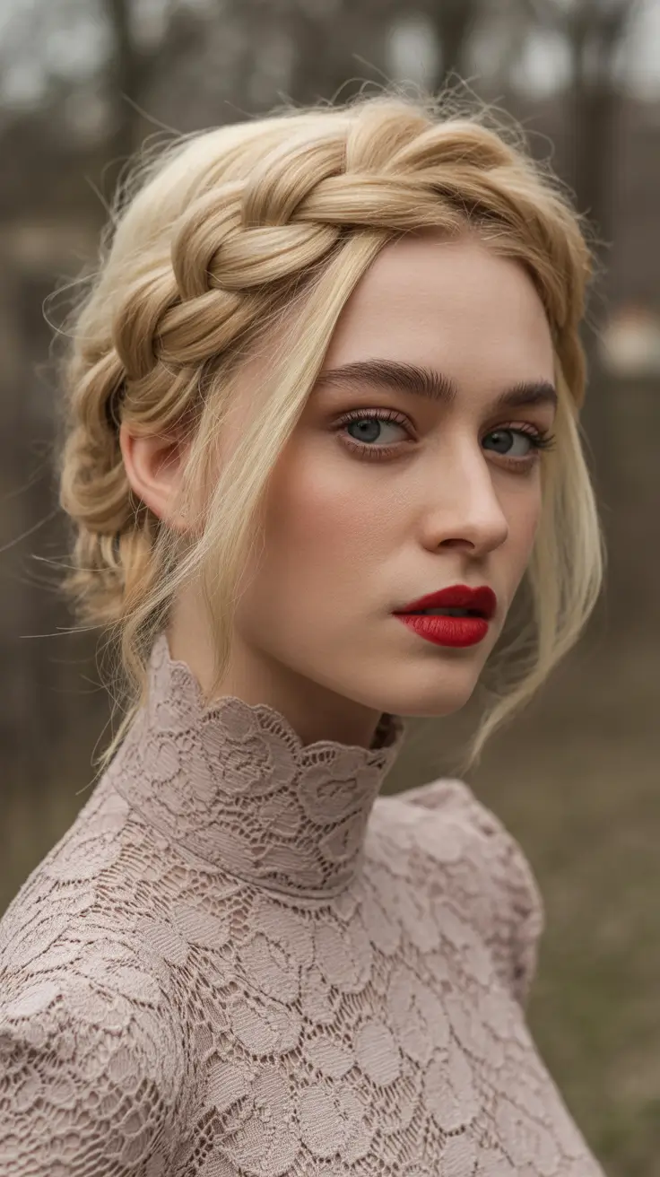 fall braids hairstyles Structured Crown Braid with Face-Framing Waves