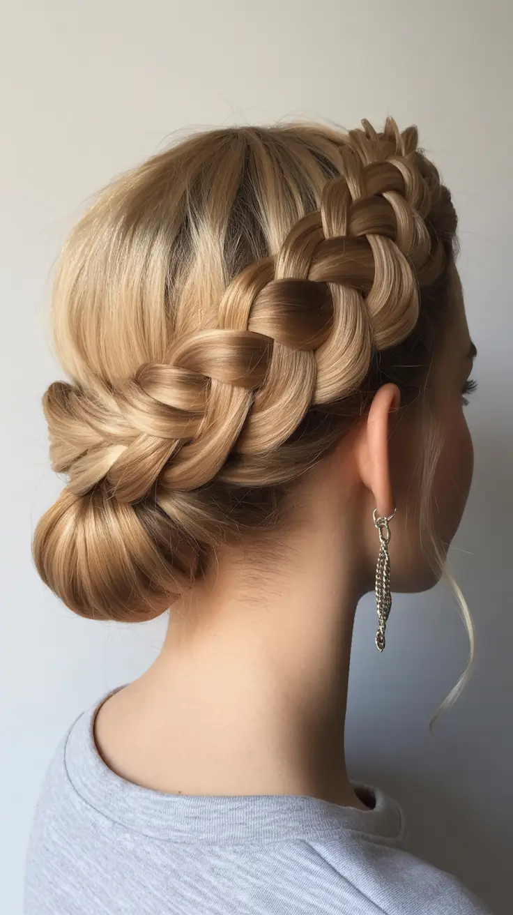 fall braids hairstyles Milkmaid Crown Braid with Low Bun