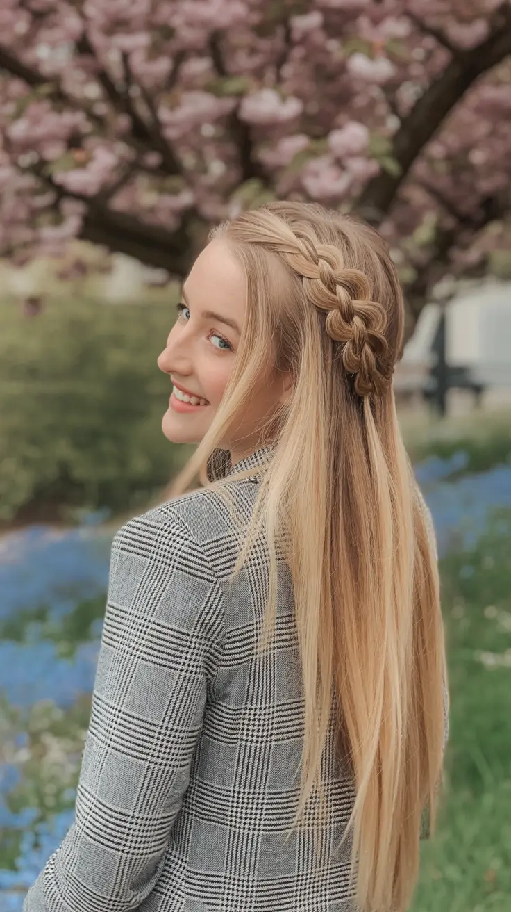 fall braids hairstyles Half-Head Side Braid with Long Loose Hair