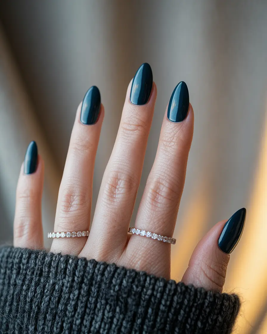 fall color nails Midnight Teal Almond