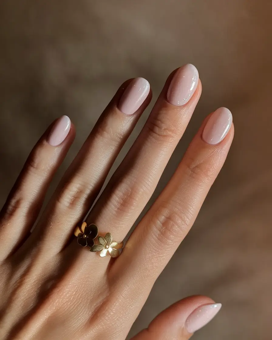 fall color nails – Milky Pink Sheer Sparkle Oval