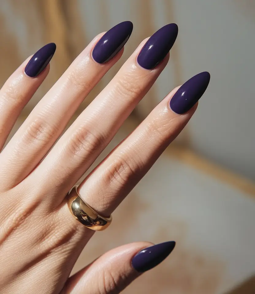 fall color nails – Midnight Aubergine Almond
