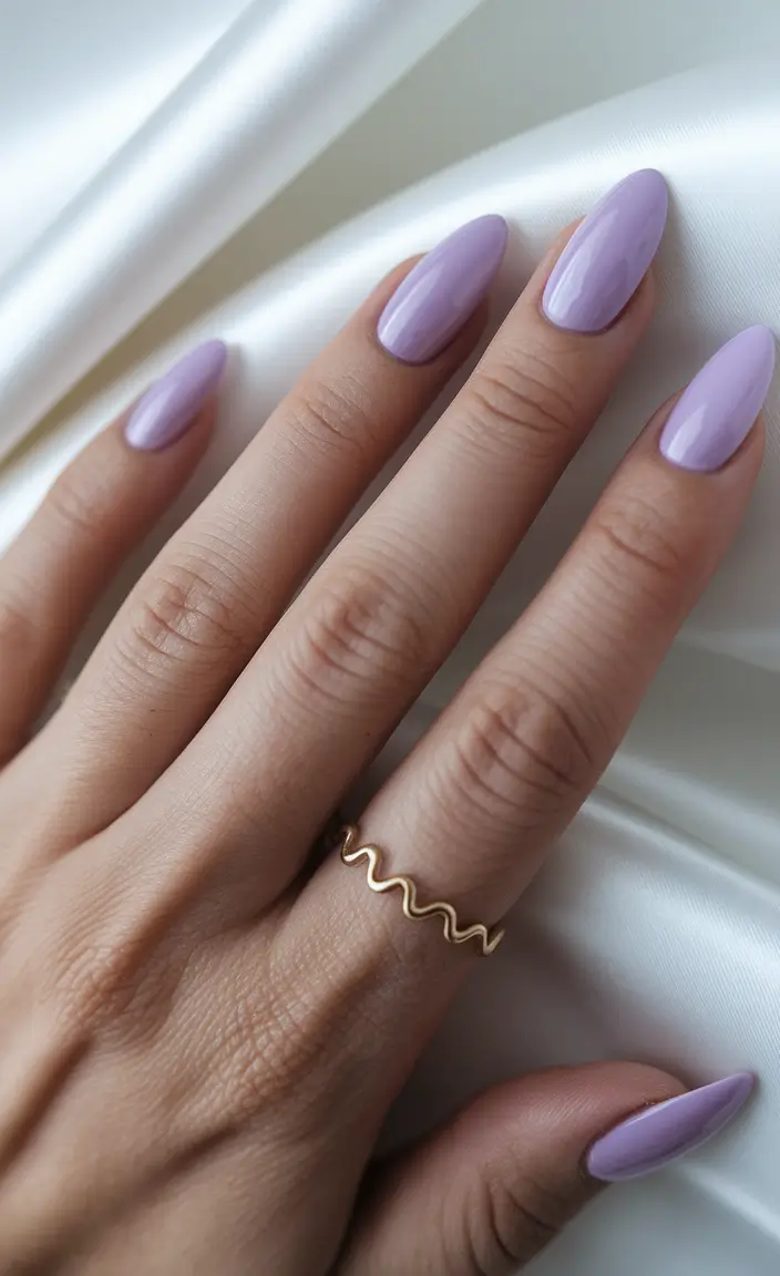 fall color nails Lilac Milk Almond Shine