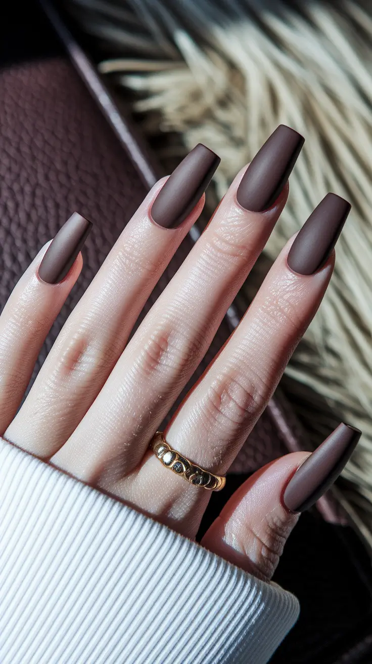 fall color nails Matte Mocha Modern Square