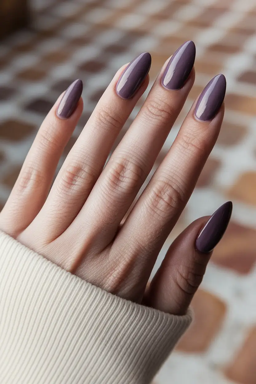 fall color nails Dusty Plum Gloss Almond