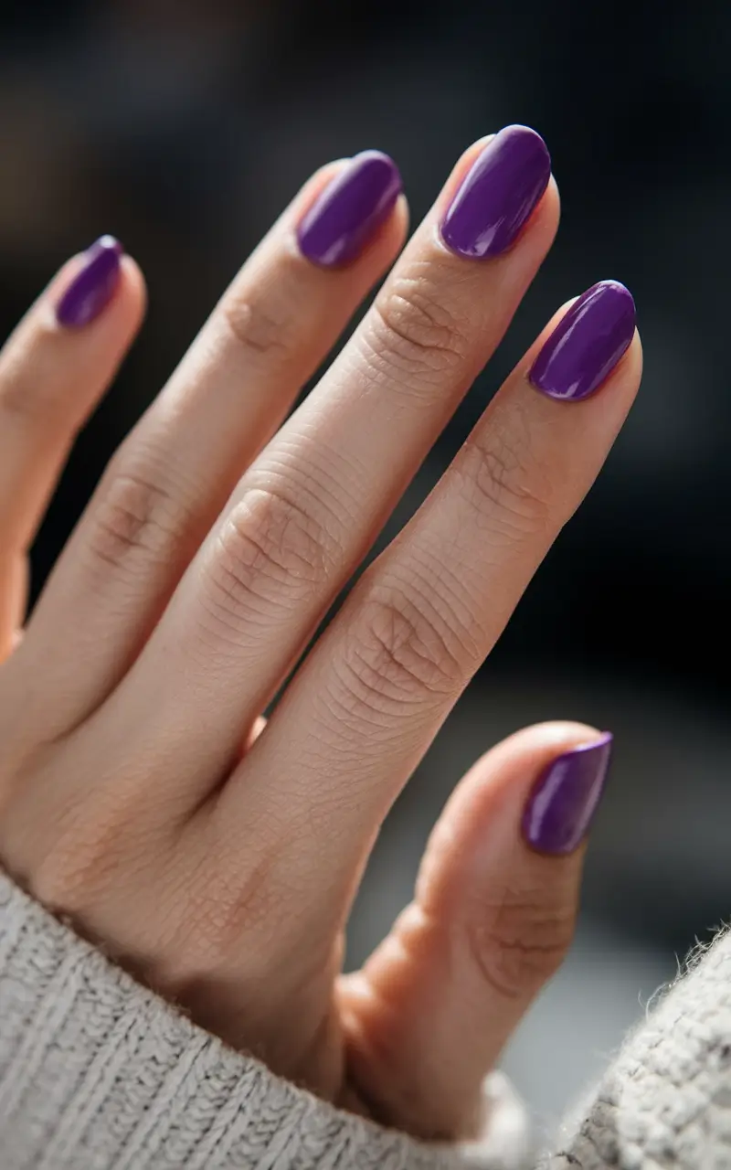 fall color nails – Glossy Grape Short Oval