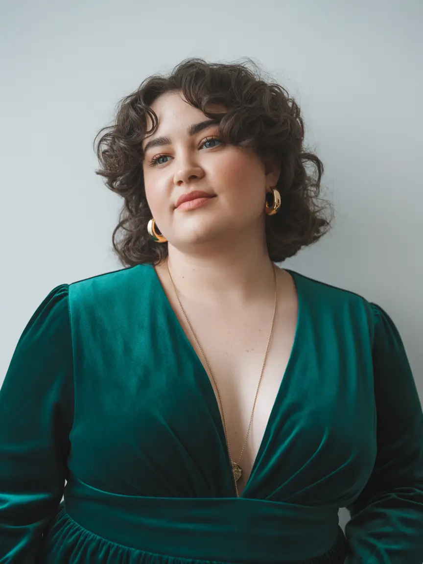 fall haircuts chubby face Rounded Shag with Defined Curl Volume