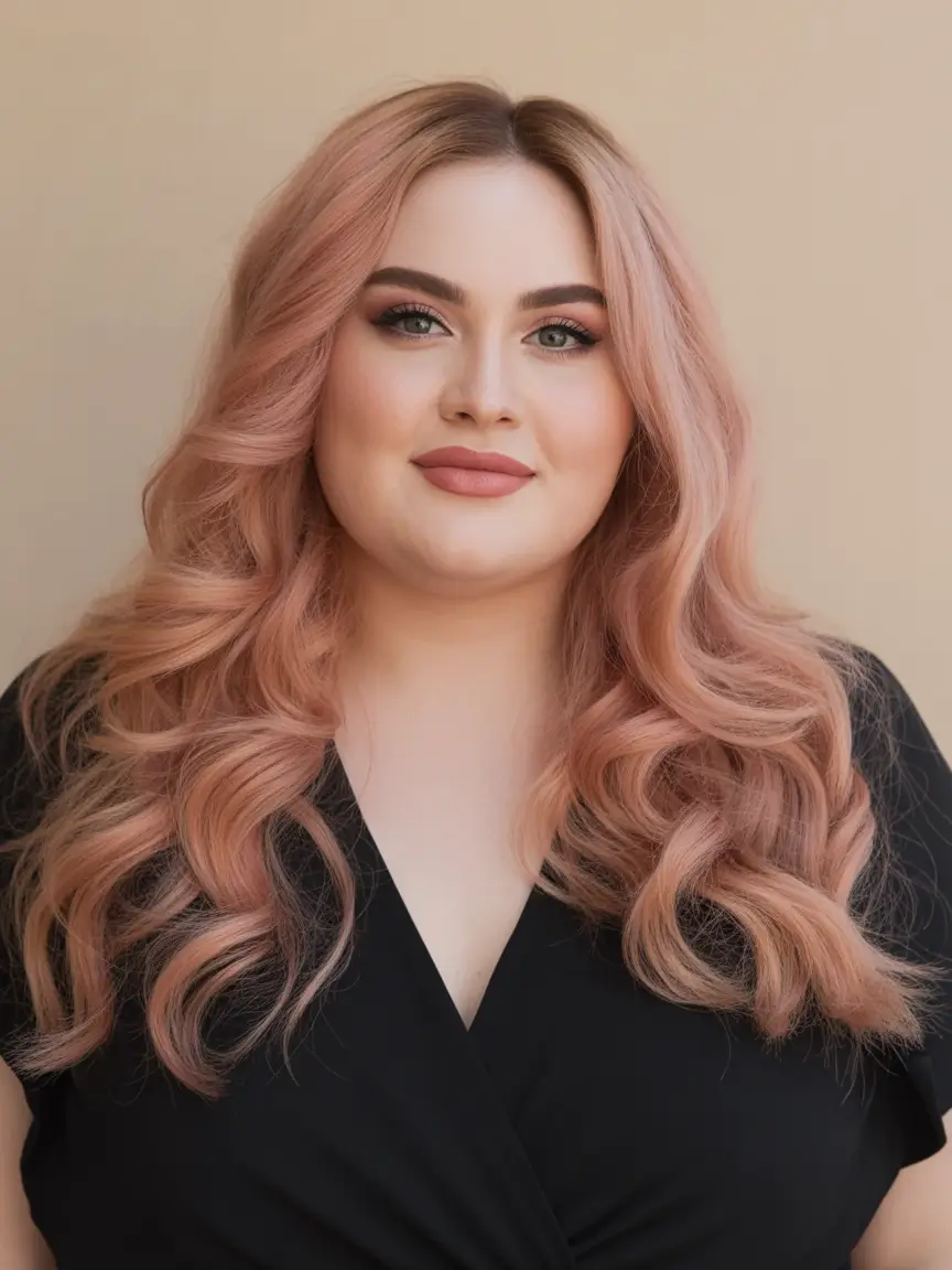 fall haircuts chubby face Long Peach Waves with Warm Glam