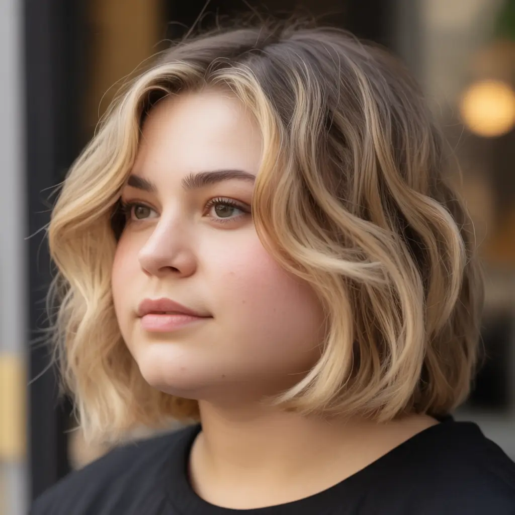fall haircuts chubby face Blunt Blonde Bob with Soft Waves