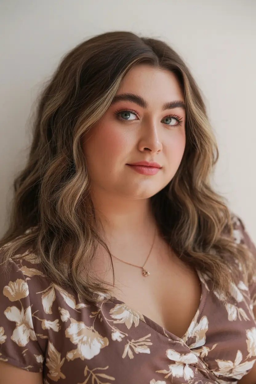 fall haircuts chubby face Beachy Highlights and Soft Waves