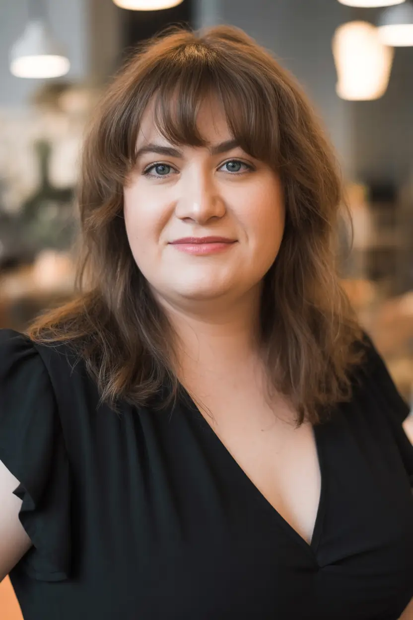 fall haircuts chubby face Wispy Fringe and Natural Volume
