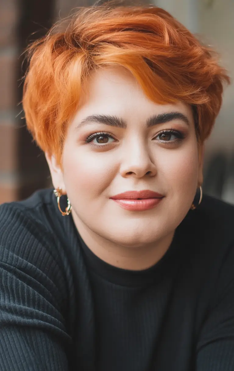 fall haircuts chubby face Bright Bixie with Cinnamon Orange Shine