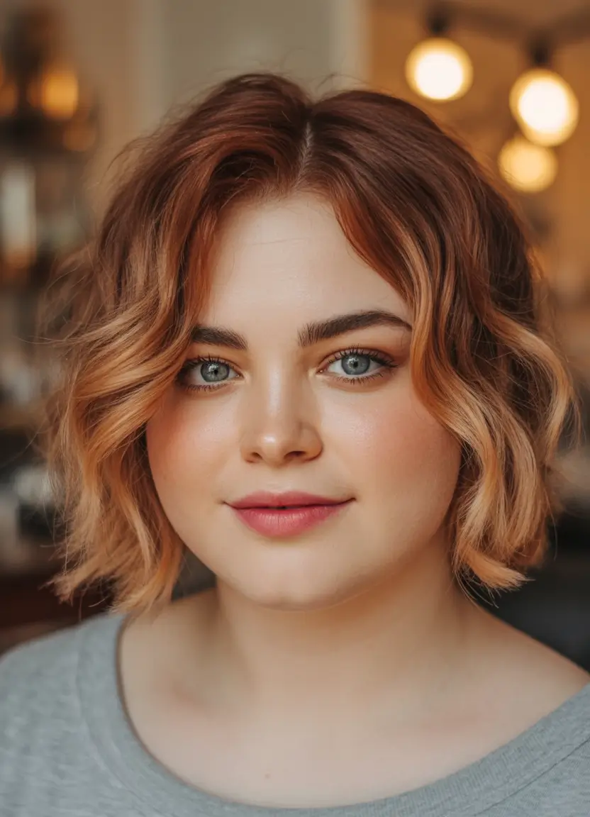 fall haircuts chubby face Layered Copper Bob with Face Frame