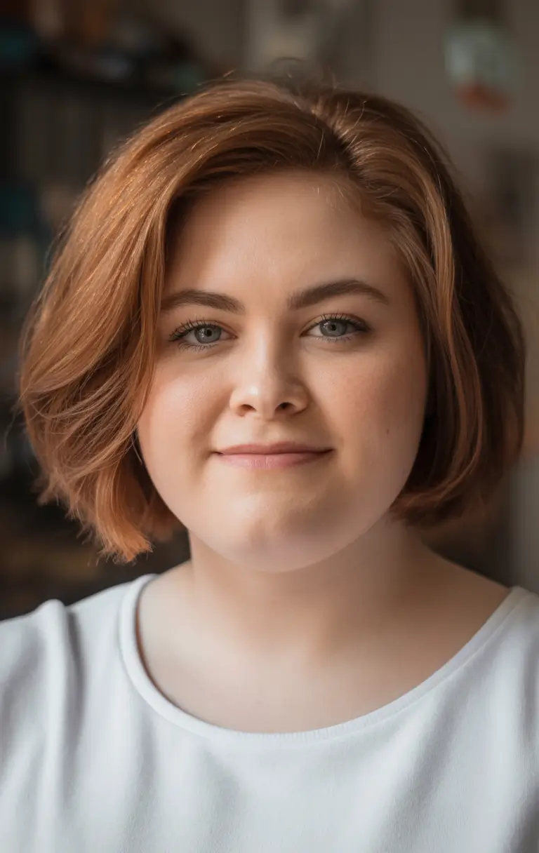 fall haircuts chubby face Soft Straight Bob with Deep Side Part