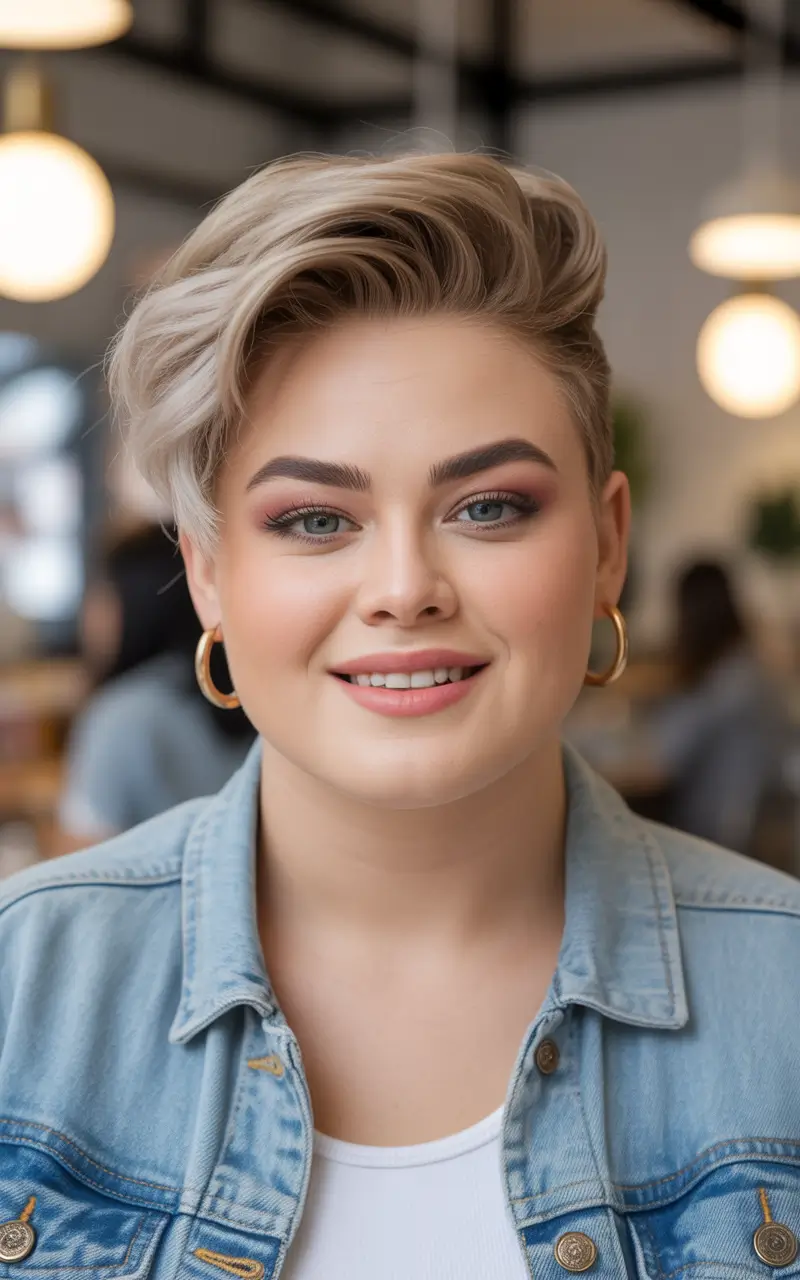 fall haircuts chubby face Effortless Chic with a Side-Swept Pixie