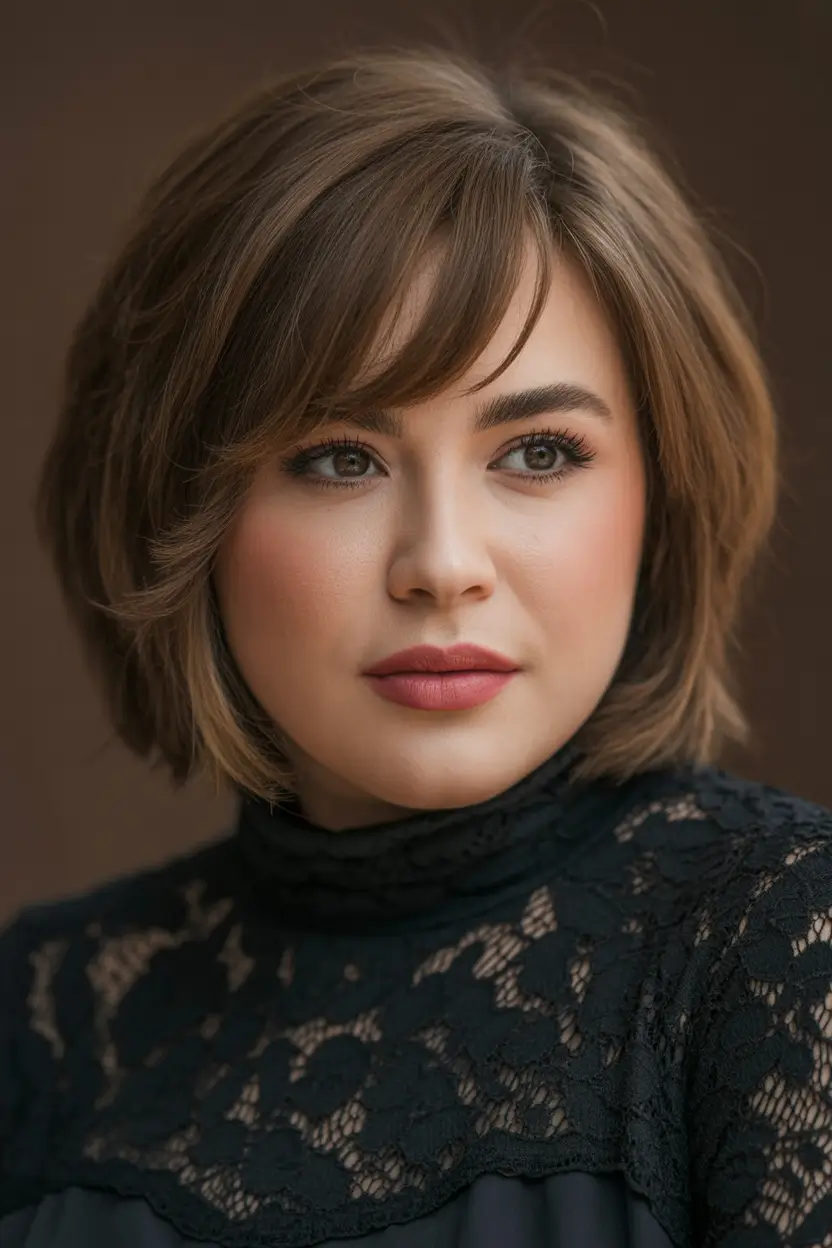fall haircuts chubby face Softly Shaped Medium Bob with Side Bangs