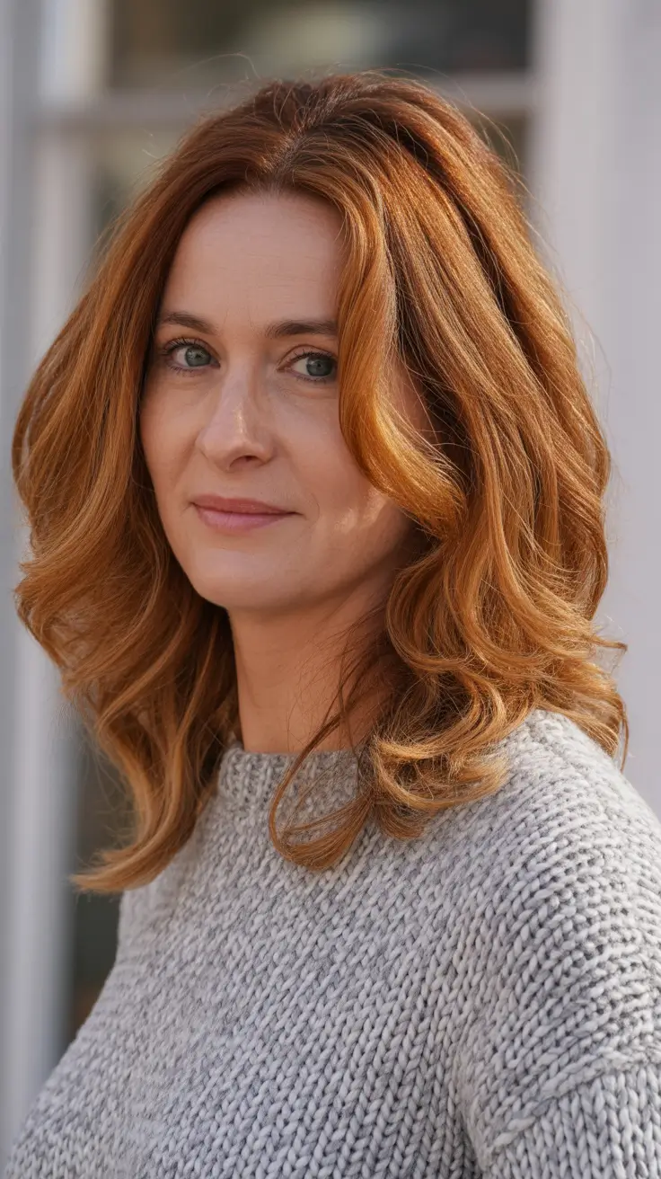Fresh Fall 2025 Haircuts for Women Over 40 – Coppery Shoulder Sweep with Cloud Layers