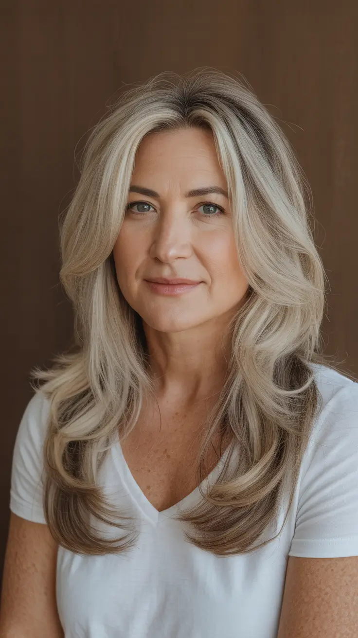 Fresh Fall 2025 Haircuts for Women Over 40 – Luminous Ash-Blonde Butterfly Layers