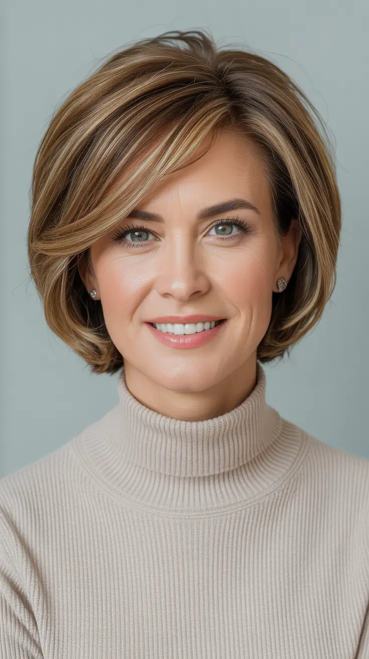Fresh Fall 2025 Haircuts for Women Over 40 – Polished Side-Part Contour Bob