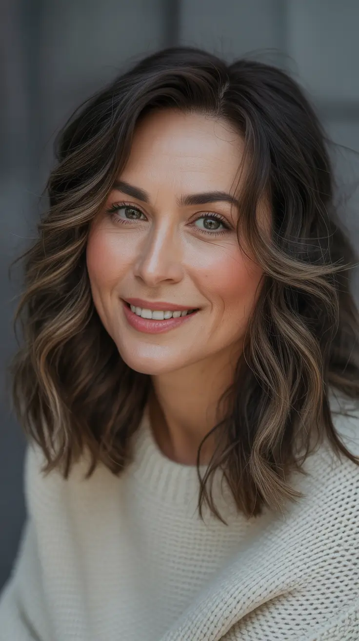 haircuts women over 40 – Soft Wavy Lob with Contour Balayage