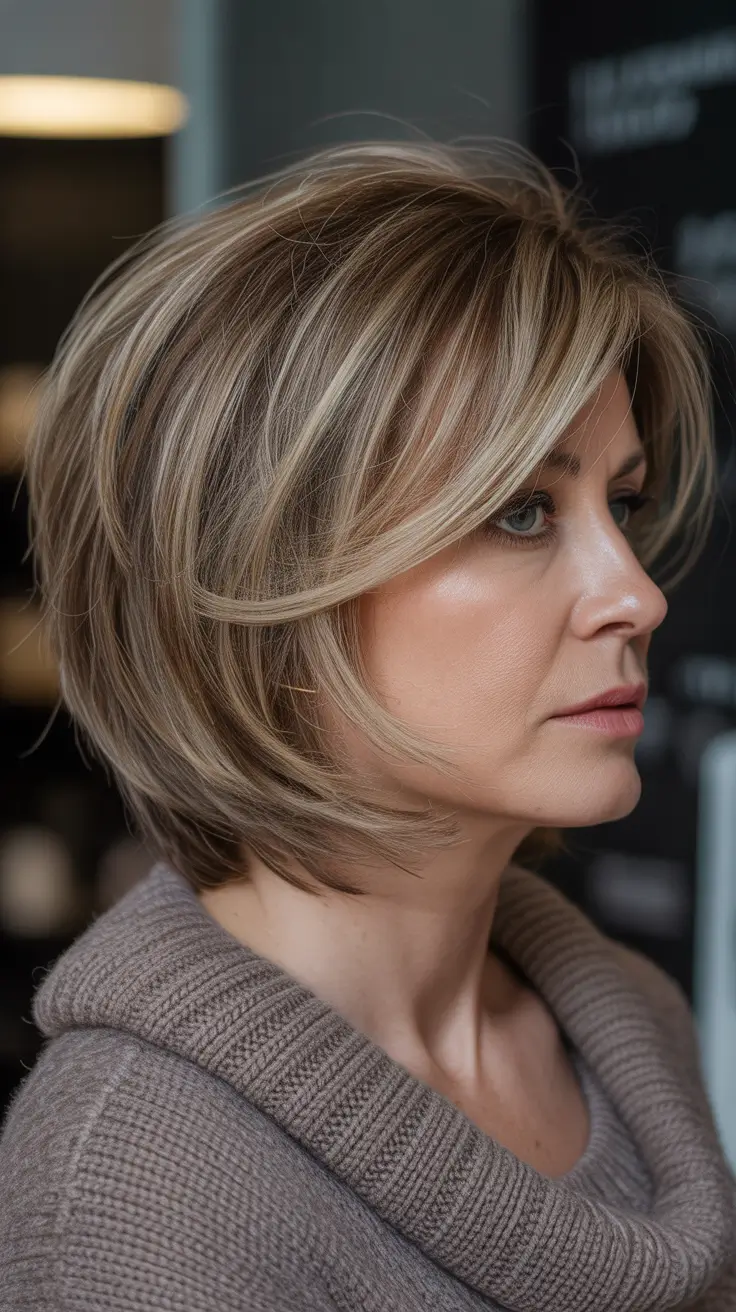 haircuts women over 40 – Voluminous Layered Bob with Face-Framing Lift
