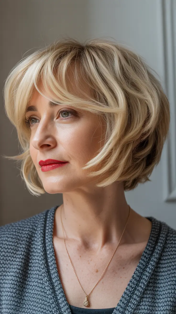Fresh Fall 2025 Haircuts for Women Over 40 – Textured French Bob with Airy Fringe