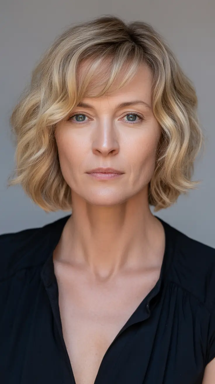 Fresh Fall 2025 Haircuts for Women Over 40 – Soft Wavy Bob with Whisper Bangs