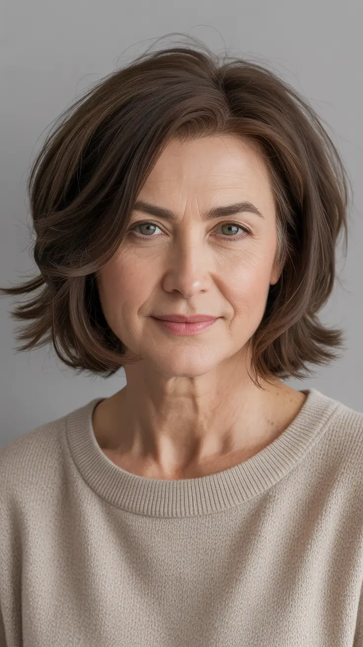 Fall 2025 Haircut That Flatter Women 50+ – Soft Tousled Short Bob with Flipped Ends