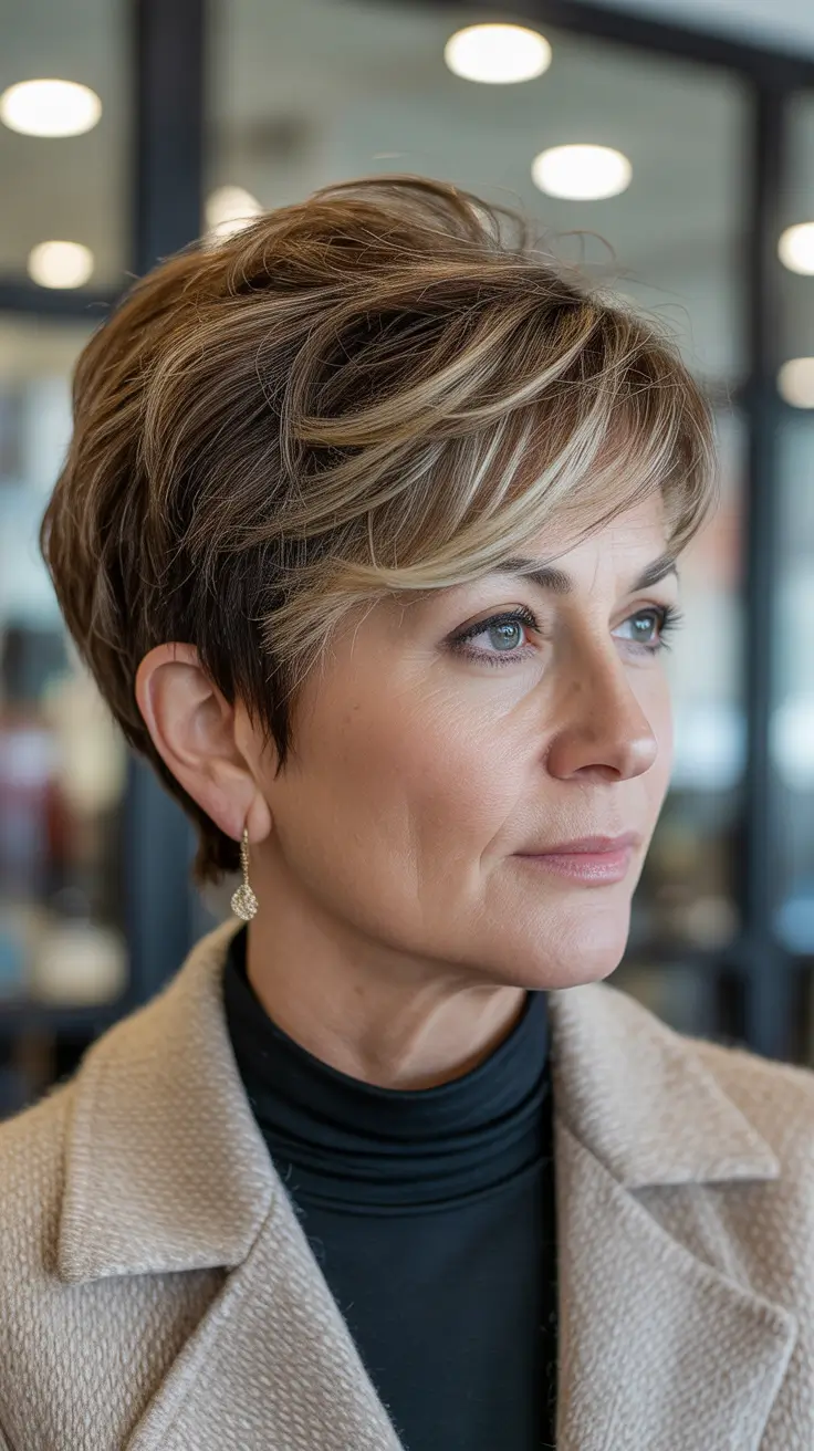 Fall 2025 Haircut That Flatter Women 50+ – Layered Pixie with Swept Fringe