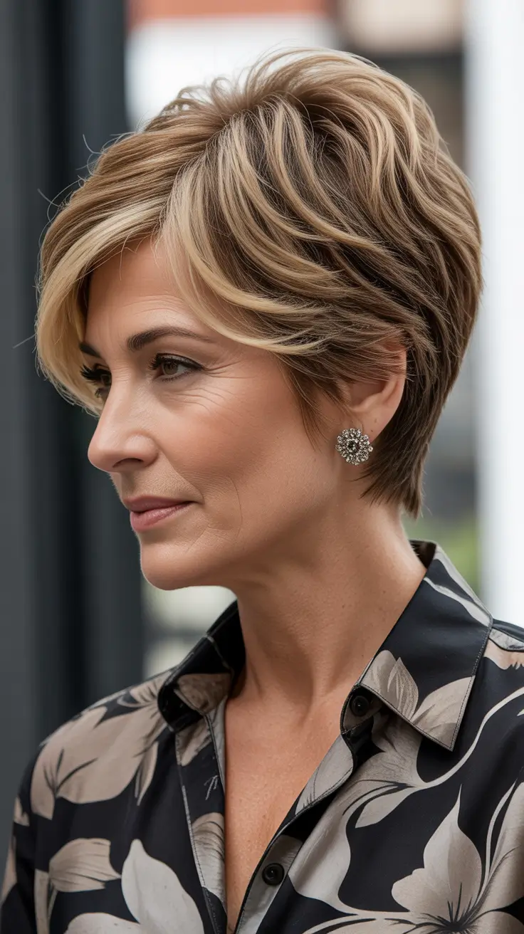 Fall 2025 Haircut That Flatter Women 50+ – Sculpted Crop with Soft Highlights