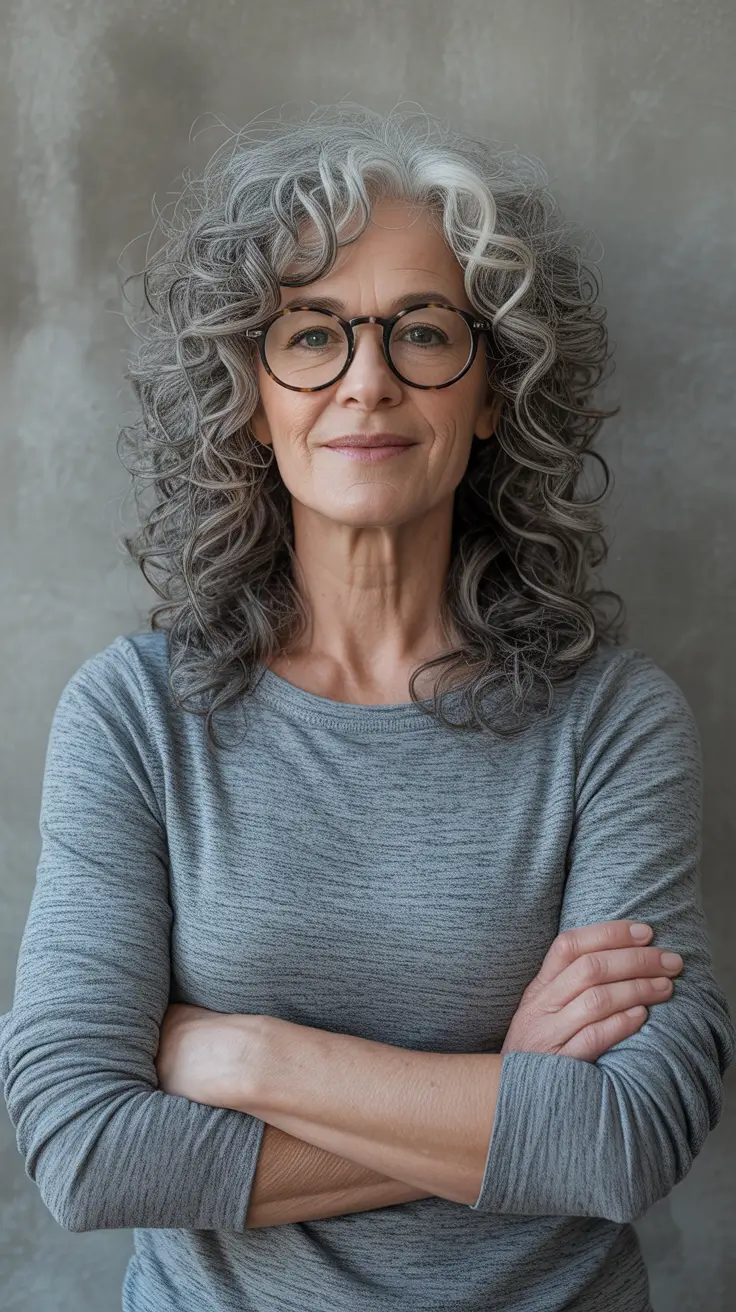 Fall 2025 Haircut That Flatter Women 50+ – Salt-and-Pepper Curly Layers with Bright Money Piece