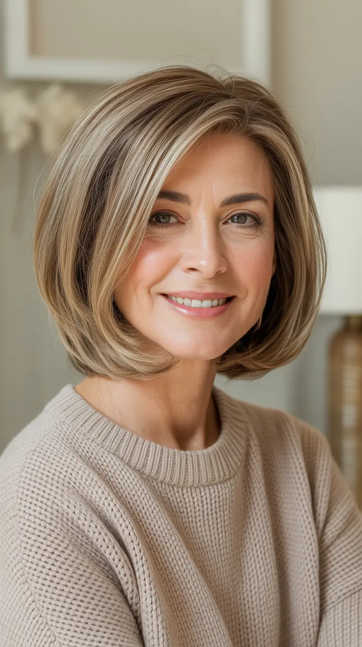 Fall 2025 Haircut That Flatter Women 50+ – Polished Chin-Length Bob with Soft Volume
