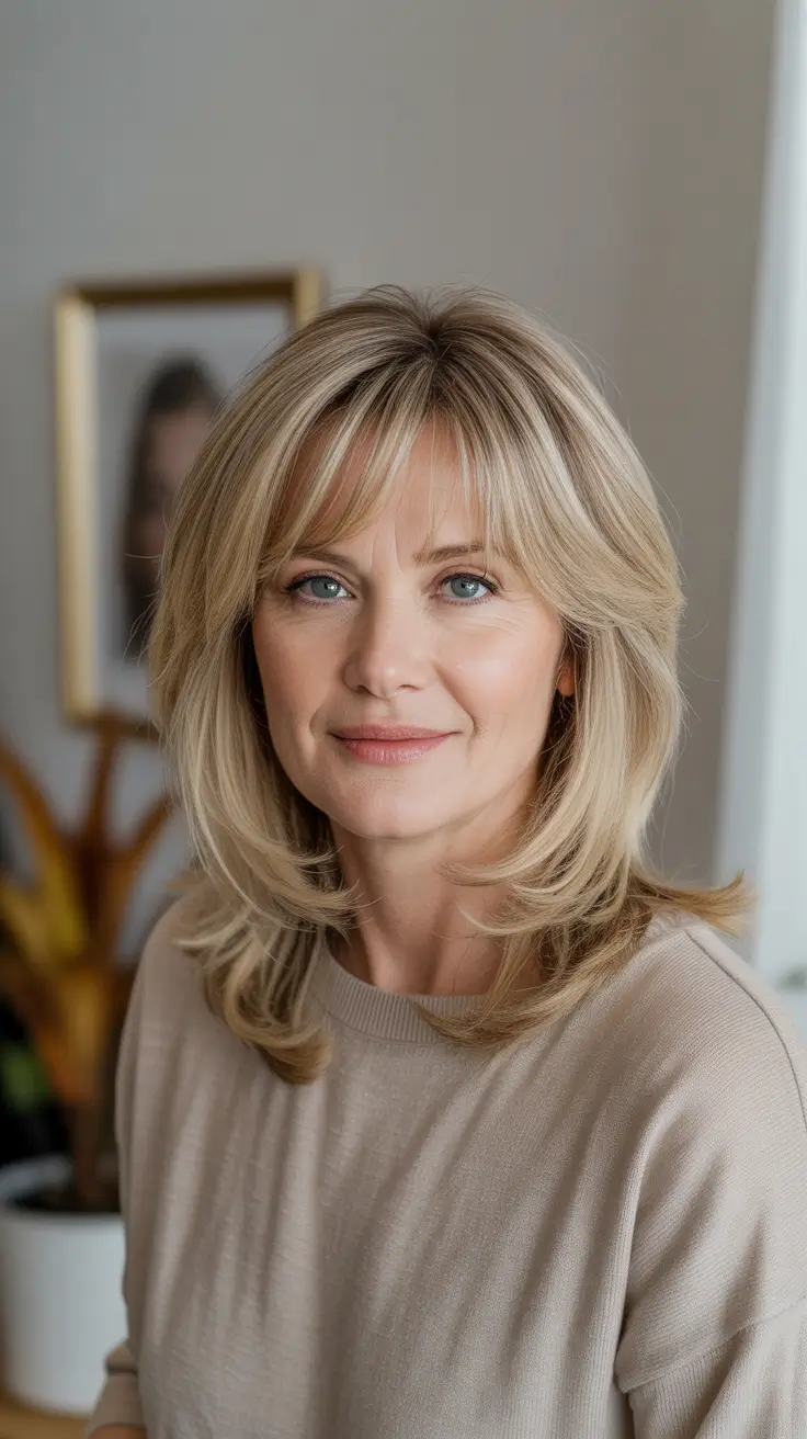 Fall 2025 Haircut That Flatter Women 50+ – Feathered Midlength with Airy Curtain Bangs