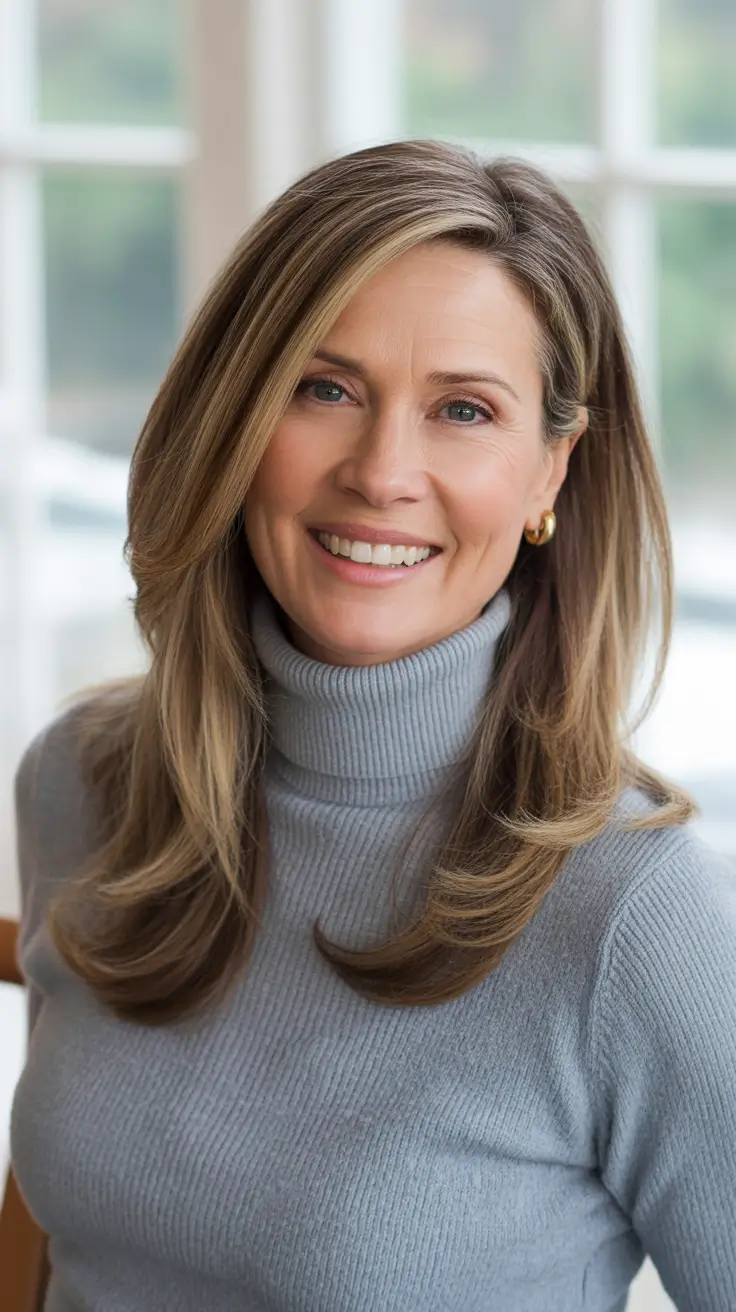 Fall 2025 Haircut That Flatter Women 50+ – Face-Framing Long Layers with Subtle Lift