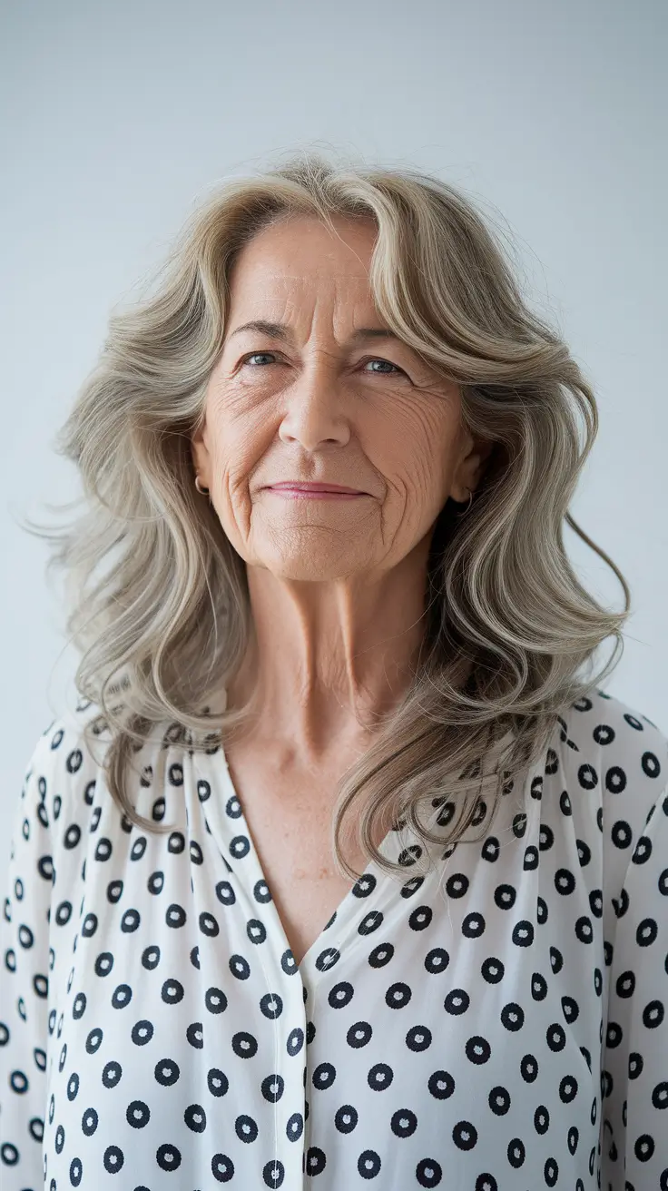 Elegant Fall 2025 Haircut Inspiration for Women Over 60 – Long Silver Layers with Face-Framing Movement