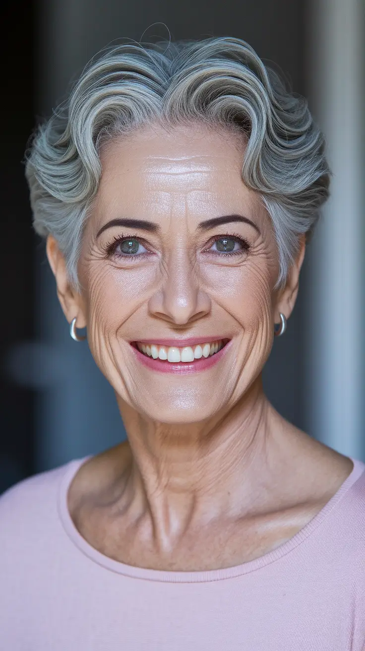 Elegant Fall 2025 Haircut Inspiration for Women Over 60 – Sculpted Silver Crop with Soft Waves