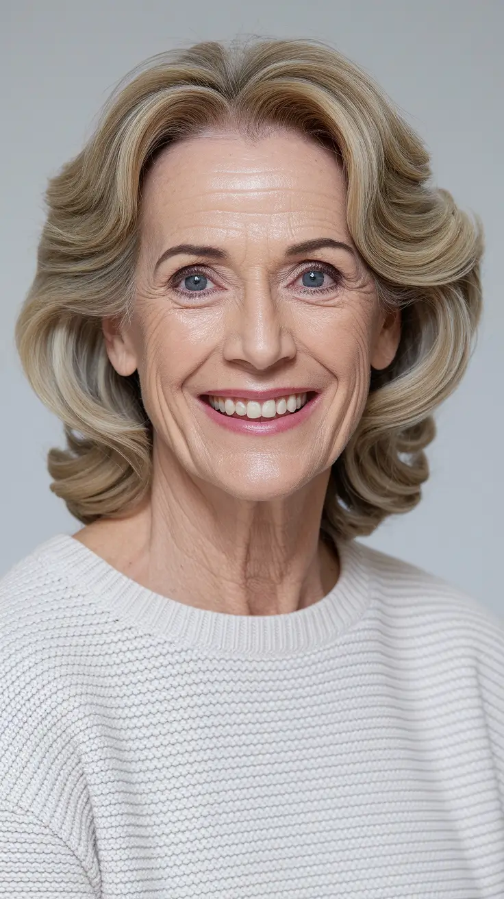 Elegant Fall 2025 Haircut Inspiration for Women Over 60 – Bouncy Curled Lob with Contour Layers