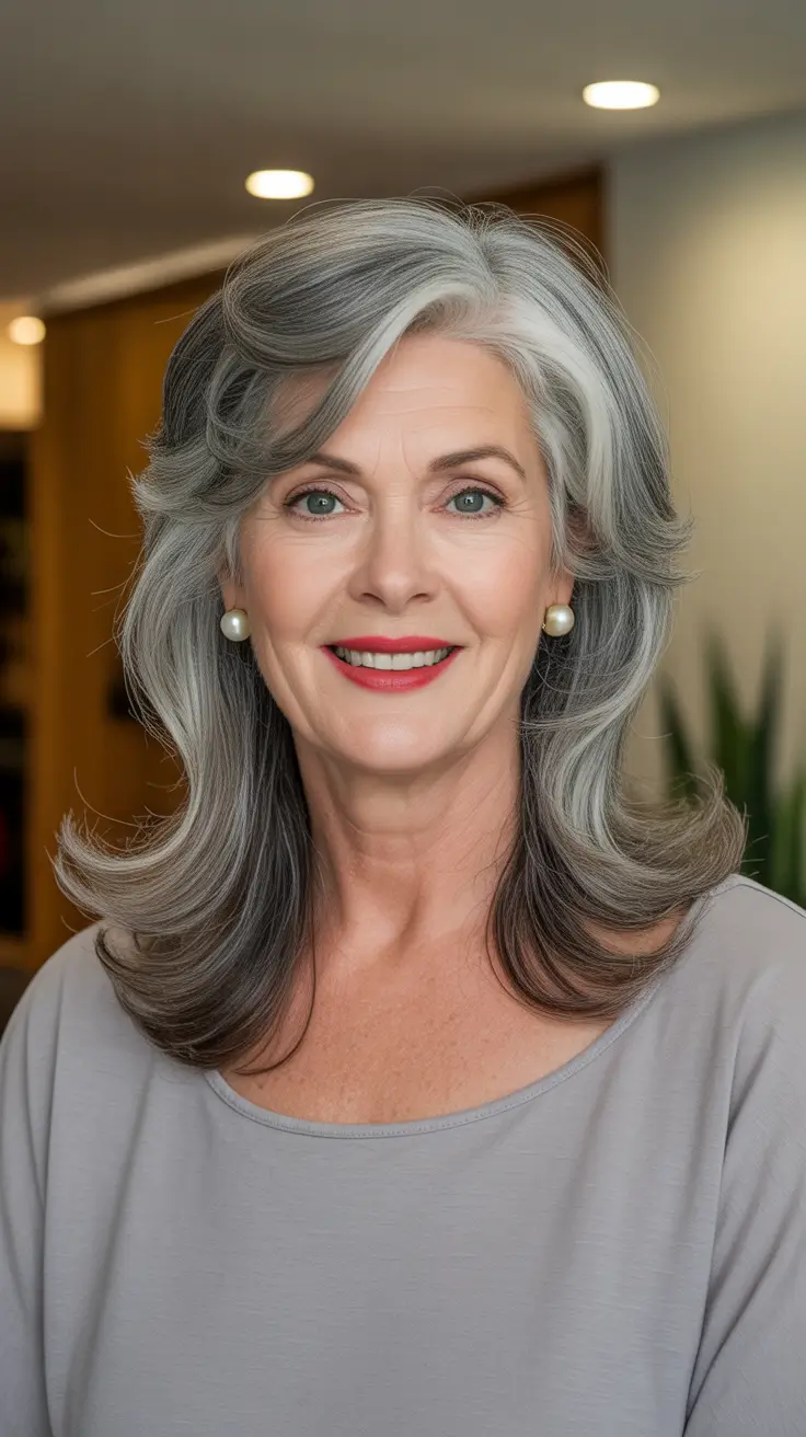 Elegant Fall 2025 Haircut Inspiration for Women Over 60 – Face-Lifting Silver Layers with Soft Flip