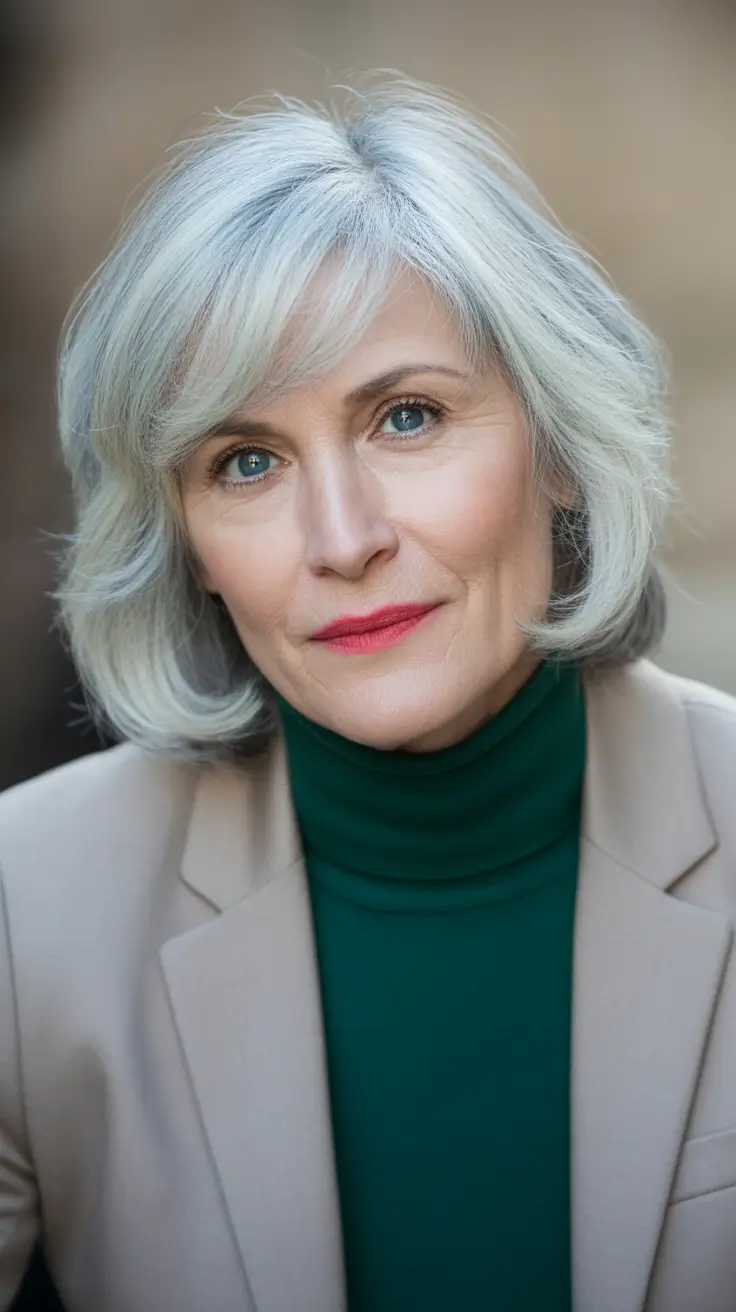Elegant Fall 2025 Haircut Inspiration for Women Over 60 – French-Inspired Chin-Length Bob with Side Bangs