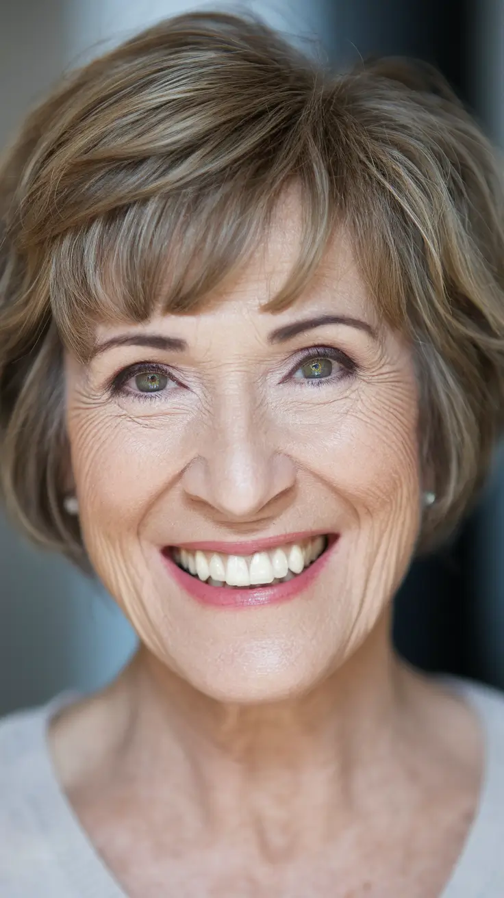 Elegant Fall 2025 Haircut Inspiration for Women Over 60 – Feathered Fringe Bob for Everyday Brightness