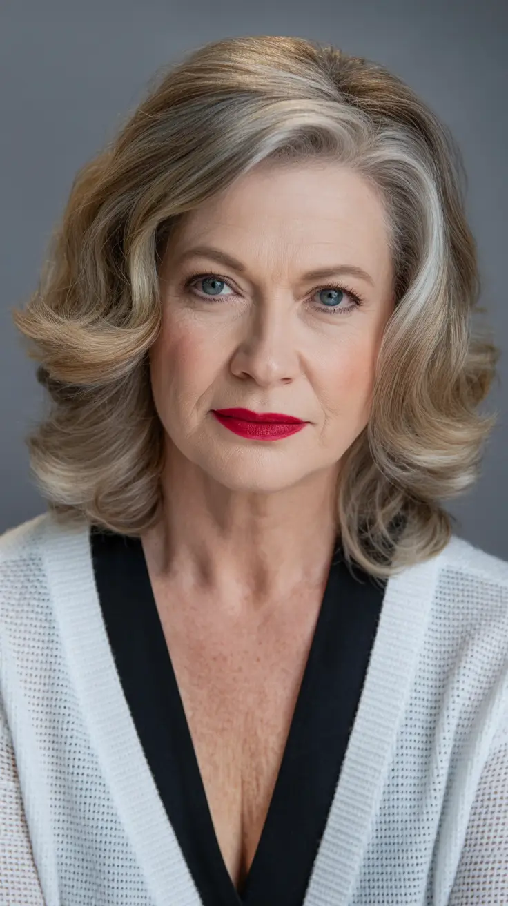 Elegant Fall 2025 Haircut Inspiration for Women Over 60 – Champagne-Soft Shoulder Waves with Volume