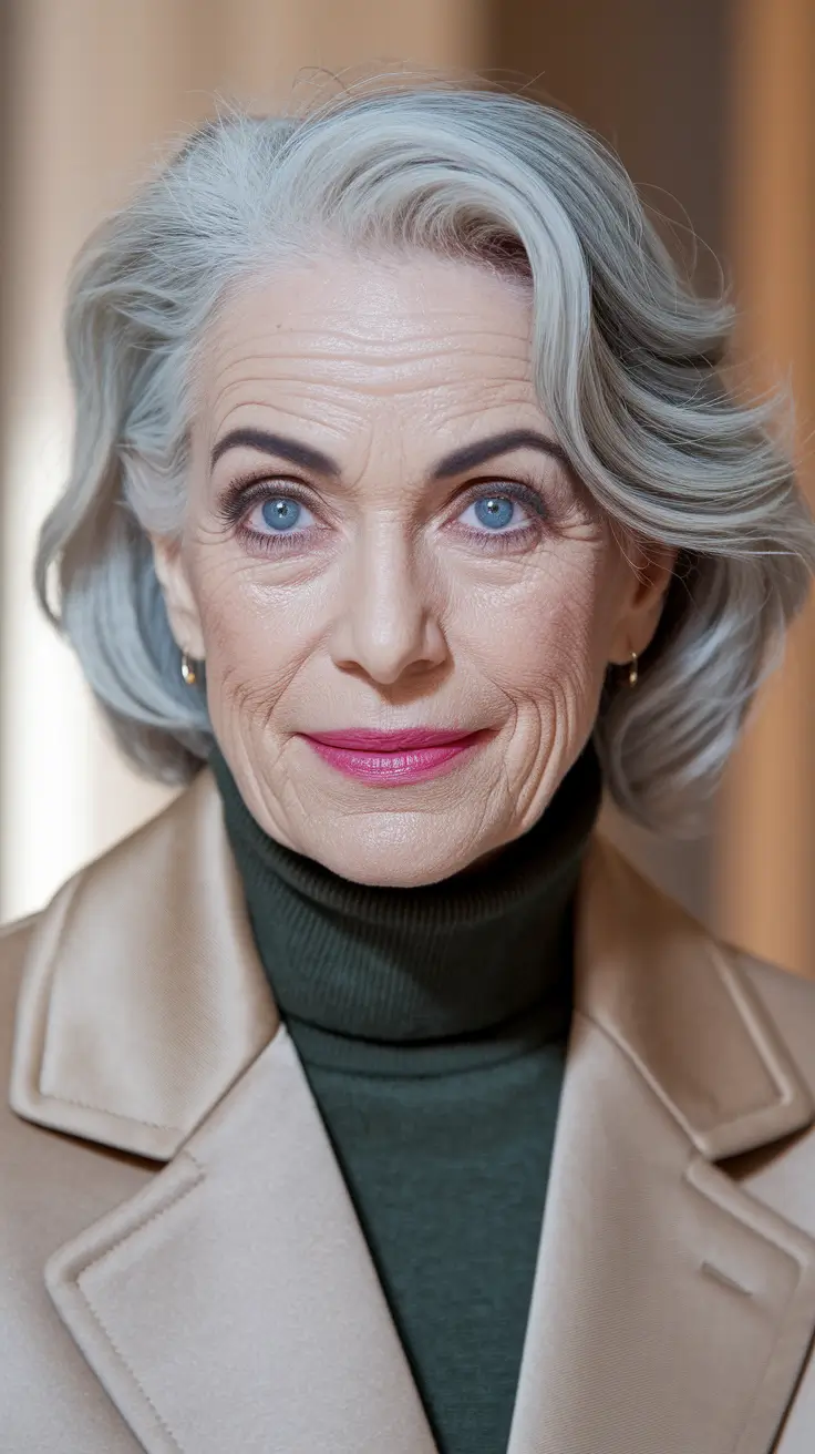 Elegant Fall 2025 Haircut Inspiration for Women Over 60 – Polished Silver Swoop Bob