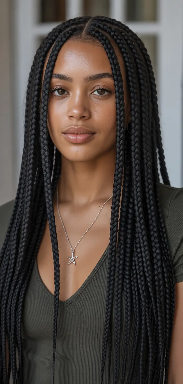 Fall 2025 Hairstyles for Black Women – Waist-Length Middle-Part Knotless Box Braids