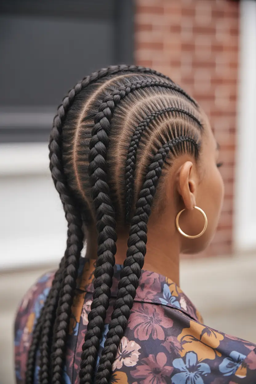 Fall 2025 Hairstyles for Black Women – Arched Feed-In Cornrows with Sporty Length