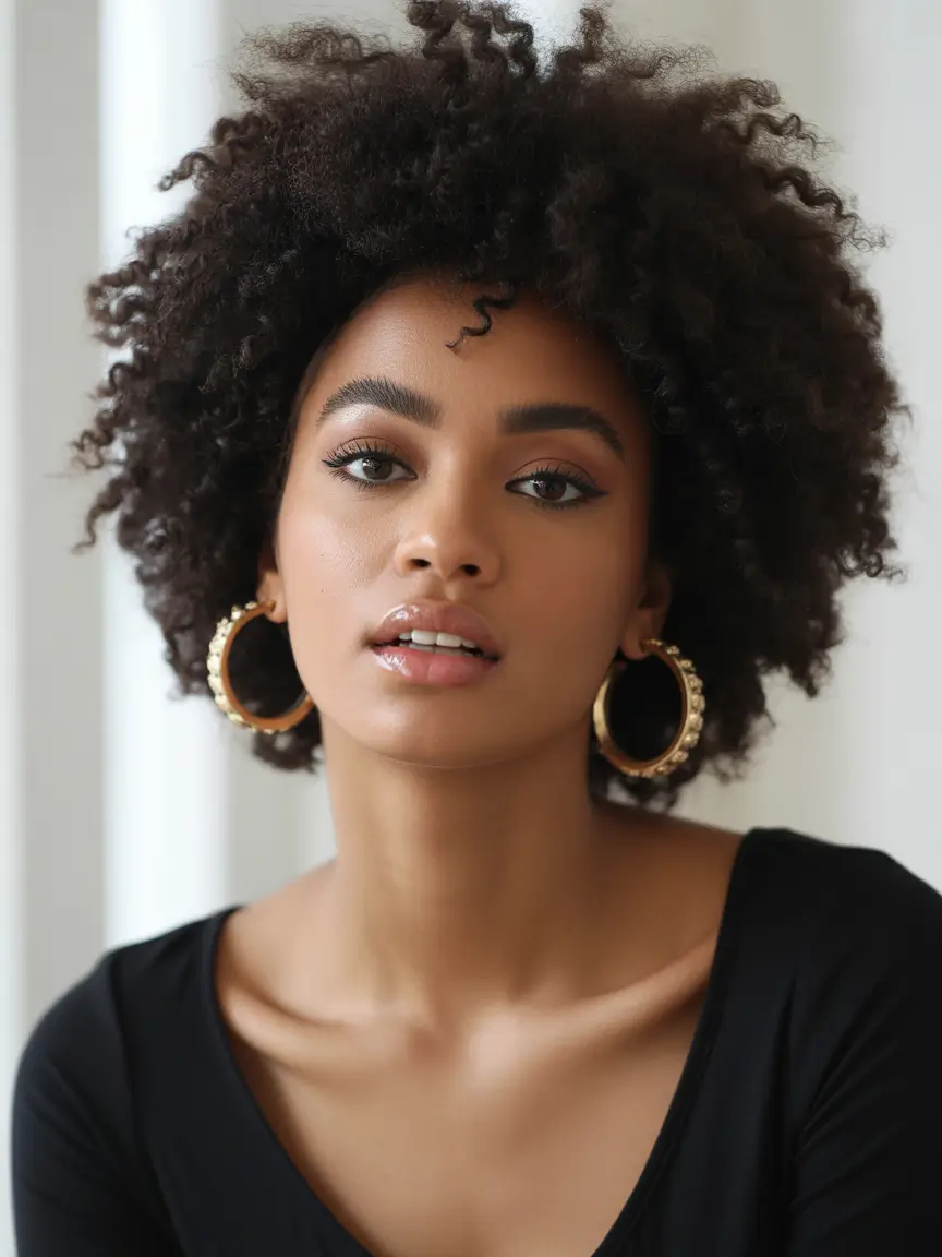 fall hairstyle black women – Rounded Autumn Afro with Airy Volume